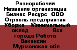 Разнорабочий › Название организации ­ Бизнес Ресурс, ООО › Отрасль предприятия ­ Уборка › Минимальный оклад ­ 22 000 - Все города Работа » Вакансии   . Мурманская обл.,Оленегорск г.